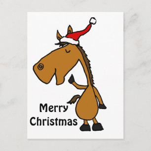 Cartes Pour Fêtes Annuelles Drôle Cheval dans Santa Hat Art de Noël