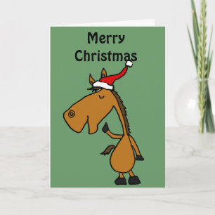 Cartes Pour Fêtes Annuelles Drôle Cheval dans Santa Hat Art de Noël
