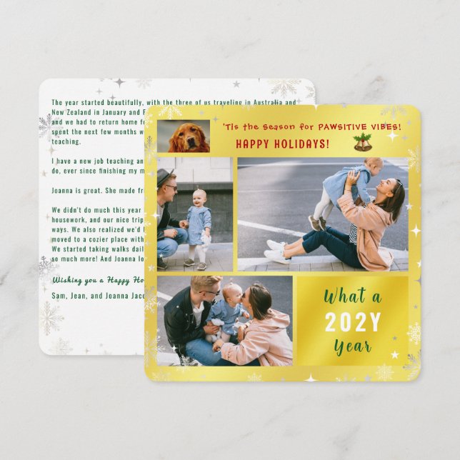 Cartes Pour Fêtes Annuelles Drôle Chien Chat 4 Photos Joyeuses Vacances Mignon (Devant / Derrière)