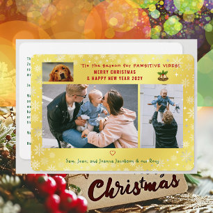Cartes Pour Fêtes Annuelles Drôle Chien Chat Pawsitive 3 Photos Minimaliste Go