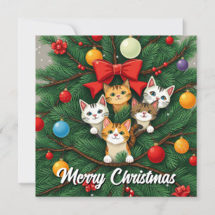 Cartes Pour Fêtes Annuelles Drôle Comic Whimsical Chat Joyeux Arbre de Noël