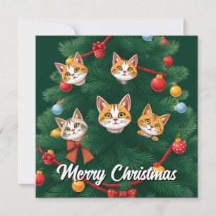 Cartes Pour Fêtes Annuelles Drôle Comic Whimsical Chat Joyeux Arbre de Noël