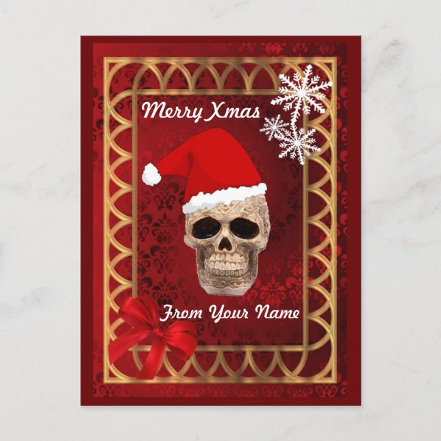 Cartes Pour Fêtes Annuelles Drôle crâne gothique père Noël noël (Devant)