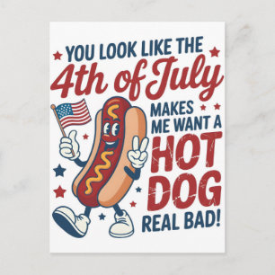Cartes Pour Fêtes Annuelles Drôle de 4 juillet Hot Dog America Célébration