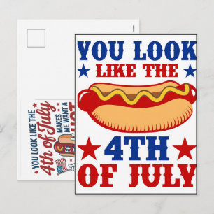 Cartes Pour Fêtes Annuelles Drôle de 4 juillet Hot Dog America Célébration