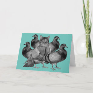 Cartes Pour Fêtes Annuelles drôle de chat parmi les pigeons