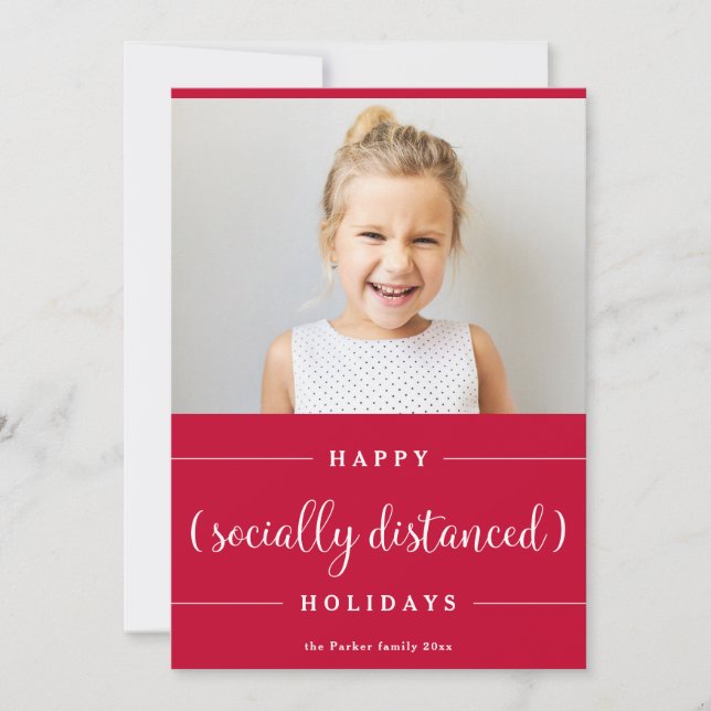 Cartes Pour Fêtes Annuelles Drôle de Noël de distanciation sociale | Photo rou (Devant)
