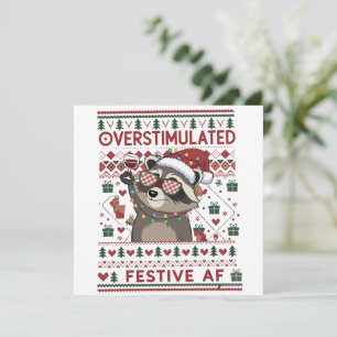 Cartes Pour Fêtes Annuelles Drôle de Noël surstimulé et festif Af Raccoon