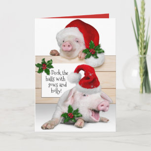 Cartes Pour Fêtes Annuelles Drôle Deck Les Halls Avec Vaches et Holly