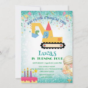 Cartes Pour Fêtes Annuelles Drôle dinosaure tracteur fête d'anniversaire do-it