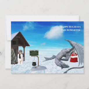 Cartes Pour Fêtes Annuelles Drôle Dragon Snowman vacances d'hiver