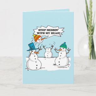 Cartes Pour Fêtes Annuelles Drôle hiver Snowmen Caricature Plaisir Bleu