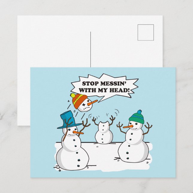 Cartes Pour Fêtes Annuelles Drôle hiver Snowmen Cartoon Joke (Devant / Derrière)