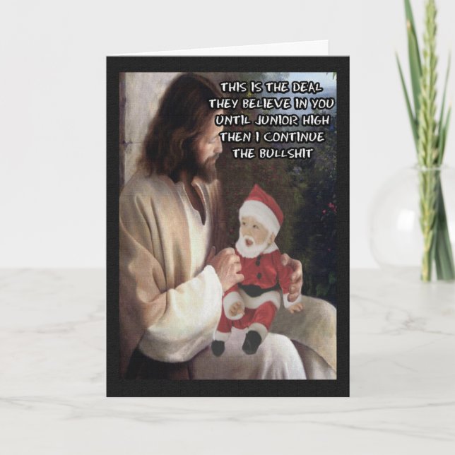 Cartes Pour Fêtes Annuelles Drôle Jésus et Père Noël (Devant)