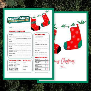 Cartes Pour Fêtes Annuelles Drôle Jeu de Noël Secret Père Noël Questionnaire