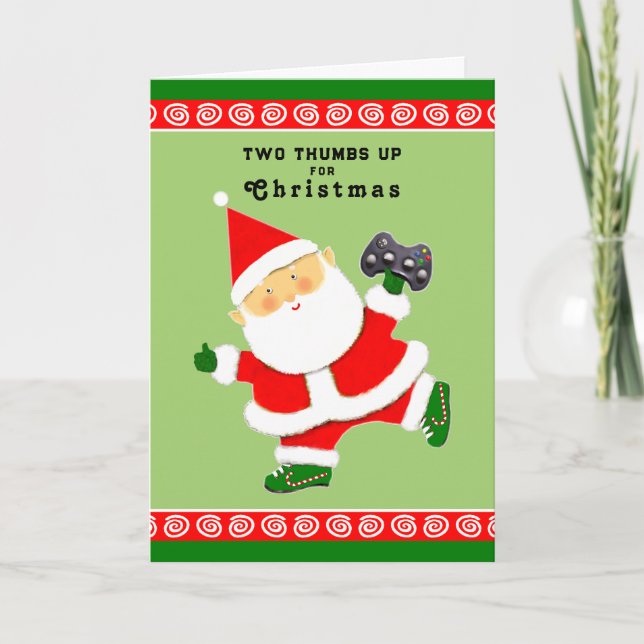 Cartes Pour Fêtes Annuelles Drôle Joueur vidéo de Noël (Devant)
