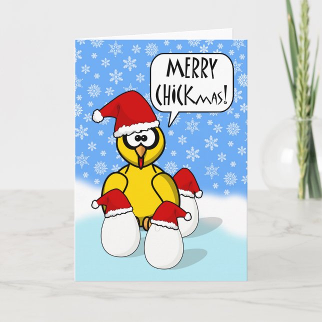 Cartes Pour Fêtes Annuelles Drôle Joyeux Chickmas, Poulet de Noël (Devant)