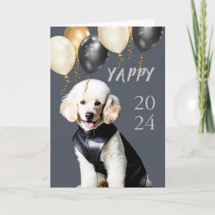 Cartes Pour Fêtes Annuelles Drôle Joyeux Nouvel An Blanc Poodé en Cuir