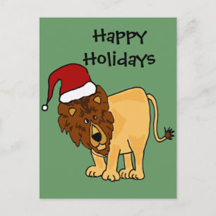 Cartes Pour Fêtes Annuelles Drôle Lion dans Santa Hat Caricature de Noël