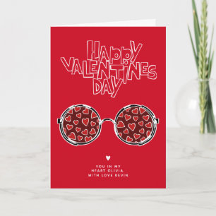 Cartes Pour Fêtes Annuelles Drôle lunettes rouges coeur valentine petit ami ca