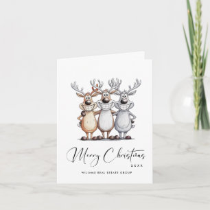Cartes Pour Fêtes Annuelles Drôle Main dessinée Reindeers de Noël Entreprise