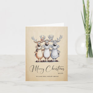 Cartes Pour Fêtes Annuelles Drôle Main dessinée Reindeers de Noël Entreprise