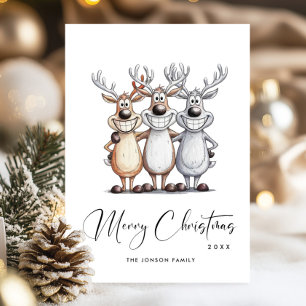 Cartes Pour Fêtes Annuelles Drôle Mains Tirées Reindeers de Noël