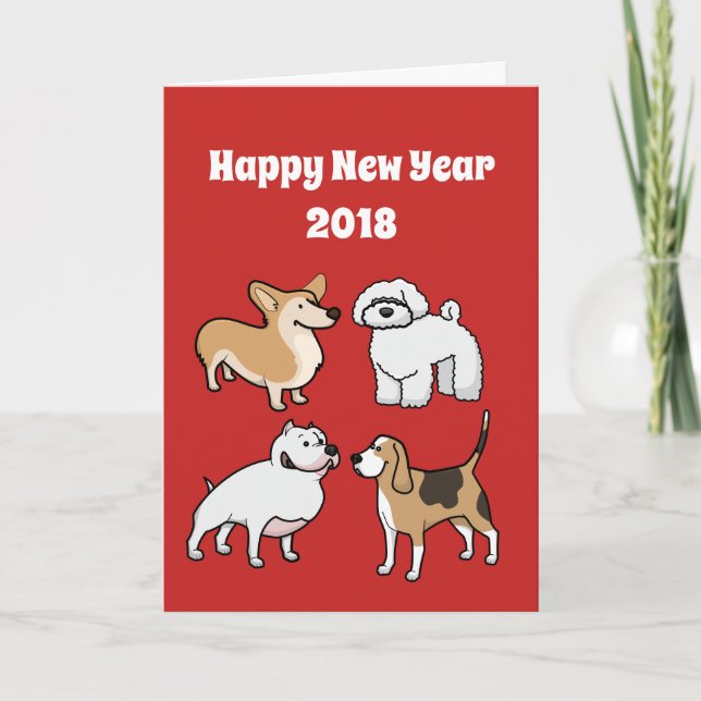 Cartes Pour Fêtes Annuelles Drôle mignon Bonne année du chien 2018 (Devant)
