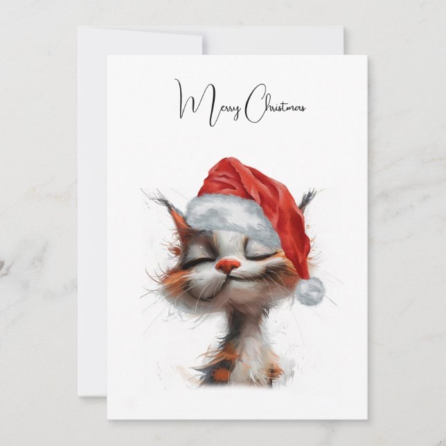 Cartes Pour Fêtes Annuelles Drôle mignon comique Whimsical Chat Joyeux Noël (Devant)