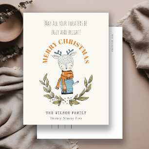 Cartes Pour Fêtes Annuelles Drôle mignon Doux moche Reindeer feuilleté Noël