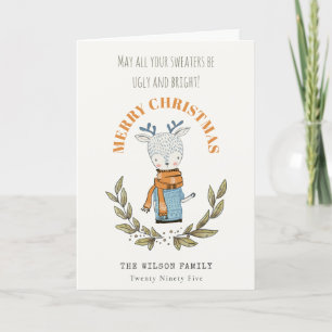 Cartes Pour Fêtes Annuelles Drôle mignon Doux moche Reindeer feuilleté Noël