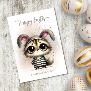 Cartes Pour Fêtes Annuelles Drôle mignon Kitty en pyjama Joyeux Pâques