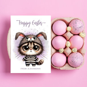Cartes Pour Fêtes Annuelles Drôle mignon lapin Kitty Oreilles pourpre Joyeux P