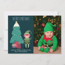 Drôle mignon Noël Vert Elf Arbre Cadeaux Photo