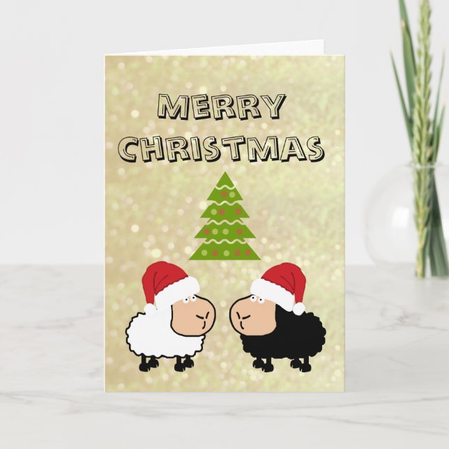 Cartes Pour Fêtes Annuelles Drôle mignon Père Noël dessin animé mouton Noël (Devant)