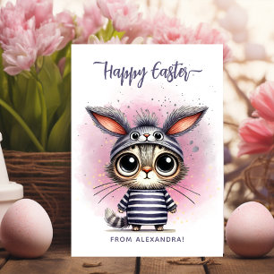 Cartes Pour Fêtes Annuelles Drôle Mignonne Kitty Avec Des Oreilles De Lapin Jo