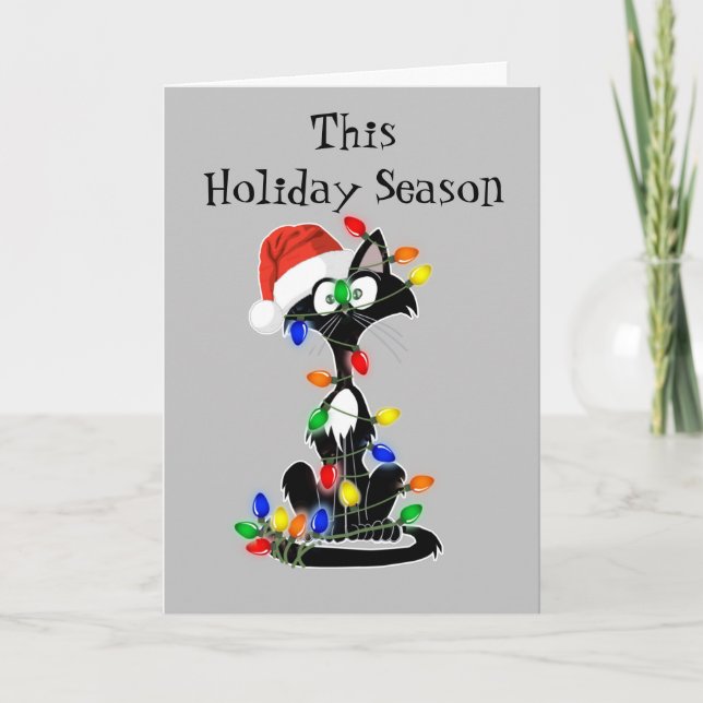 Cartes Pour Fêtes Annuelles Drôle Noël Cartoon Chat Cette saison de vacances (Devant)
