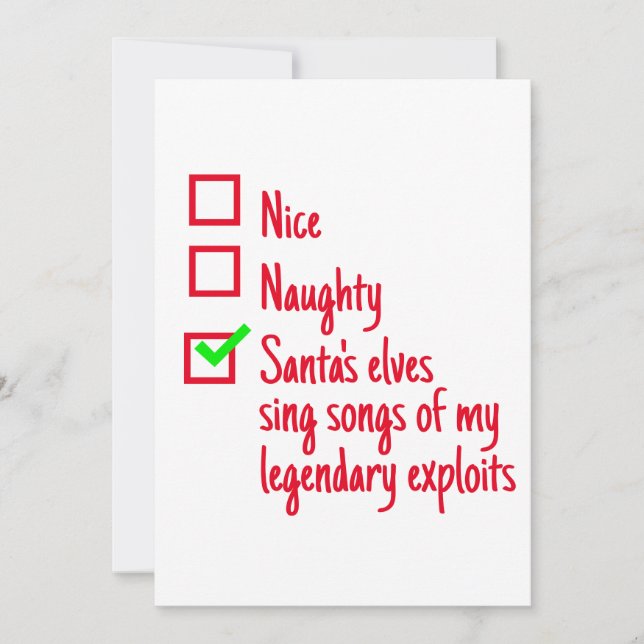 Cartes Pour Fêtes Annuelles Drôle Noël Père Noël Naughty ou Nice (Devant)