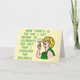 Cartes Pour Fêtes Annuelles Drôle Nouvel An Rétro Boire Femme Champagne