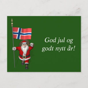 Cartes Pour Fêtes Annuelles Drôle Père Noël Avec Drapeau De Norvège