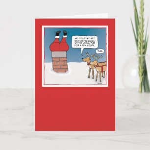 Cartes Pour Fêtes Annuelles Drôle Père Noël coincé à Chimney Noël