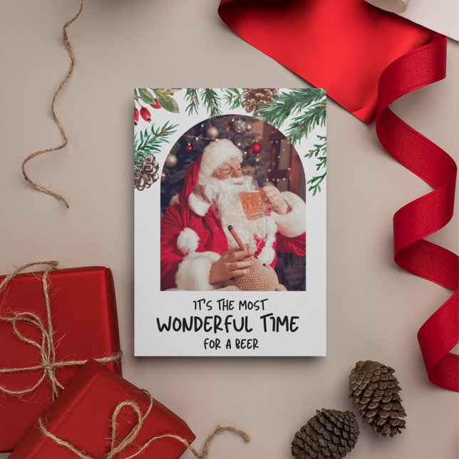 Cartes Pour Fêtes Annuelles Drôle Père Noël Plus Merveilleux Temps Bière Noël (Funny Santa Most Wonderful Time Beer Christmas Holiday Card)
