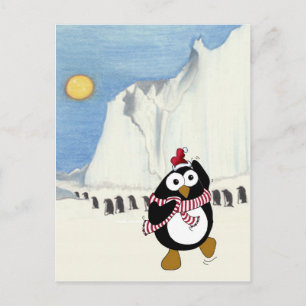 Cartes Pour Fêtes Annuelles Drôle pingouin de Noël dansant dans l'Antarctique.