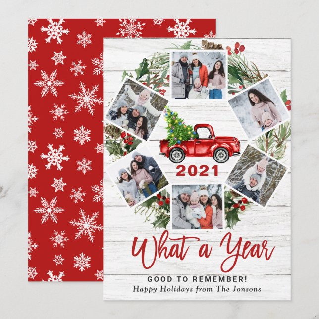 Cartes Pour Fêtes Annuelles Drôle Quelle année Camion rouge Noël 6 PHOTO (Devant / Derrière)