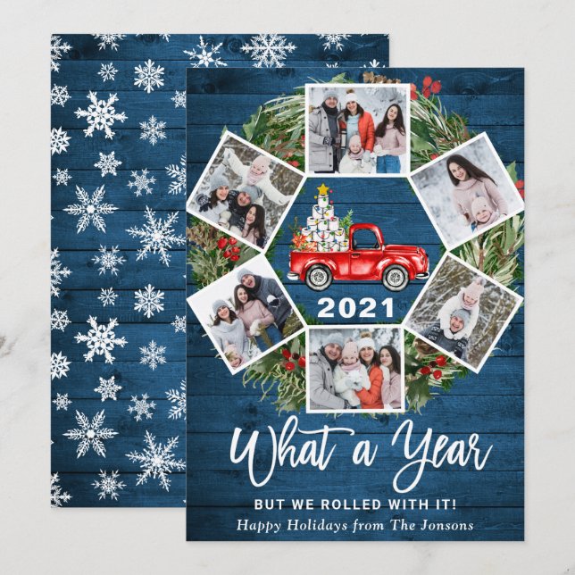 Cartes Pour Fêtes Annuelles Drôle Quelle année Camion rouge Noël 6 PHOTO (Devant / Derrière)