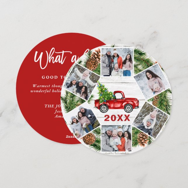 Cartes Pour Fêtes Annuelles Drôle Quelle année Camion rouge Noël 6 PHOTO (Devant / Derrière)