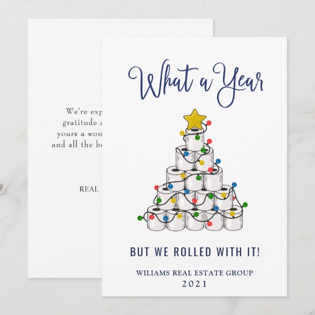 Cartes Pour Fêtes Annuelles Drôle Quelle Année Noël Entreprise (Devant / Derrière)
