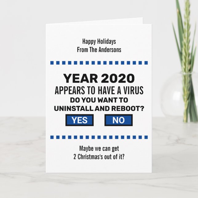 Cartes Pour Fêtes Annuelles Drôle Reboot 2020 Geek d'ordinateur Virus Noël (Devant)
