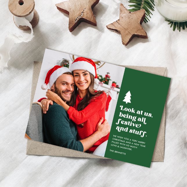 Cartes Pour Fêtes Annuelles Drôle Regardez-nous être Festif Photo de Noël (Créateur téléchargé)