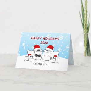 Cartes Pour Fêtes Annuelles Drôle, roulez avec papier toilette Famille de 4
